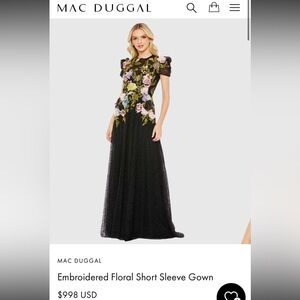 Mac Duggal Embroidered Floral Short Sleeve Gown New never worn!